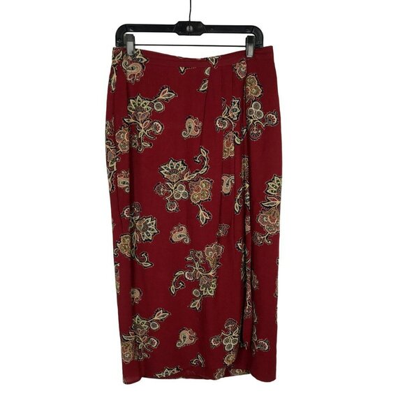 Vintage 80's Norton McNaughton Red Floral Paisley Rayon Skirt - Picture 1 of 5